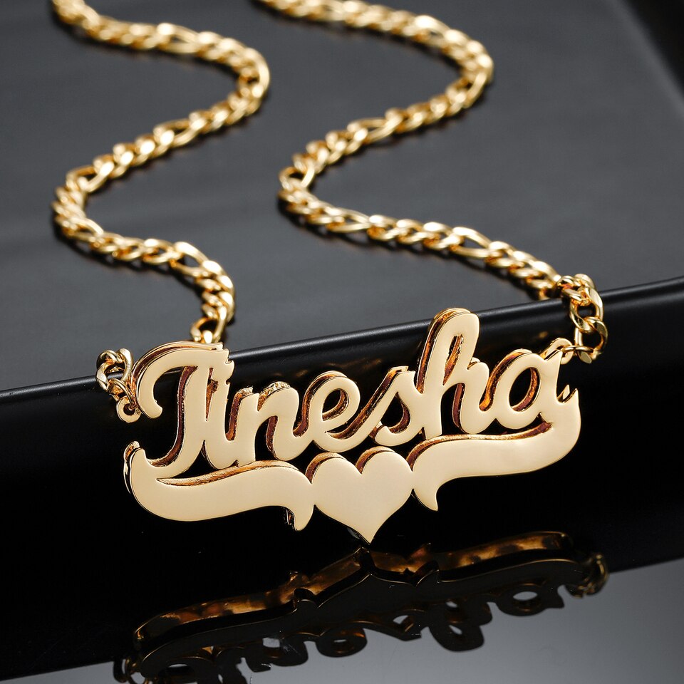 Customized Double Name Necklace Hip Hop Letter Necklace Double Plated Stainless Steel Names Chain For Women Gothic Jewelry Gifts