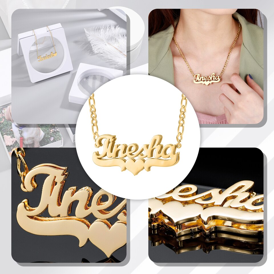 Customized Double Name Necklace Hip Hop Letter Necklace Double Plated Stainless Steel Names Chain For Women Gothic Jewelry Gifts