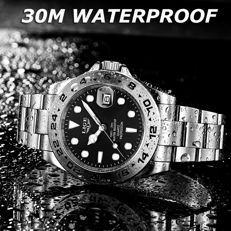 Men Sports Quartz Watches  Stainless Steel Wrist 30M Waterproof Chronograph Luxury Reloj Hombre