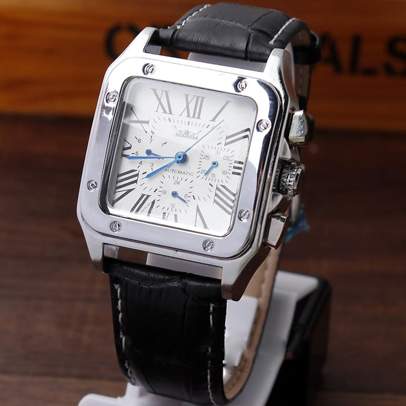 Classic Mechanical Watch Top Brand Men Roman Numerals Skeleton Watches Male Square Rectangular Clock Hombre Relogio Masculino