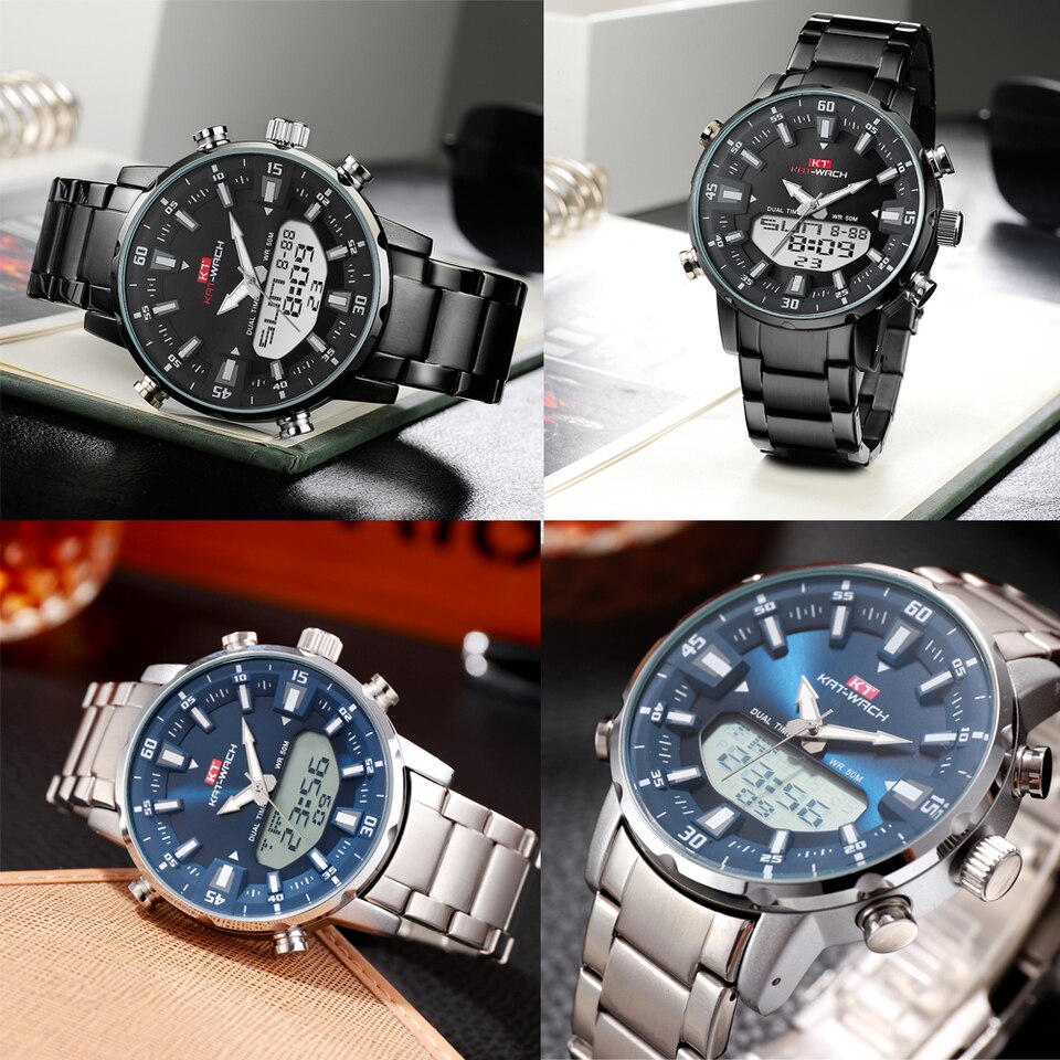 In Stock KAT-WACH Watch Male Sports Digital Watches Men Waterproof Steel Military Quartz Wristwatch For Men Relogio Masculino