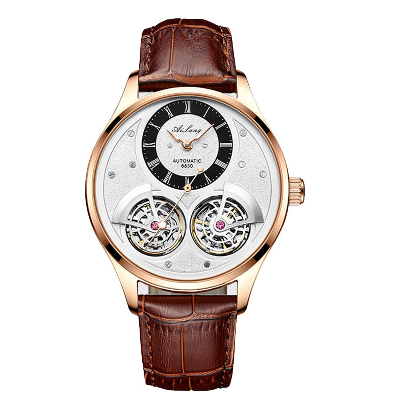 Double Pendulum Hollow Tourbillon Men Automatic Mechanical Watch Deep Waterproof Leather Watch 2