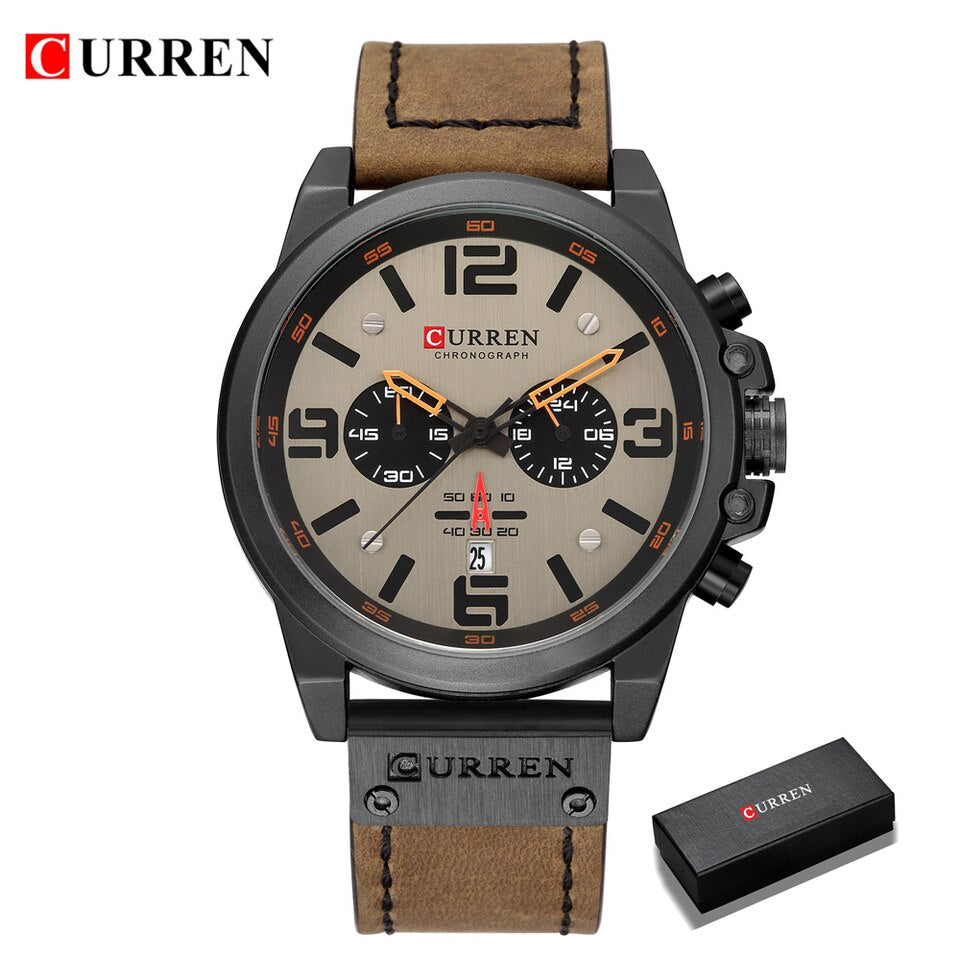 Watch For Men Top Brand Luxury CURREN Fashion Leather Quartz Men Watches Date Business Sport Male Wristwatch Clock Montre Homme Silver