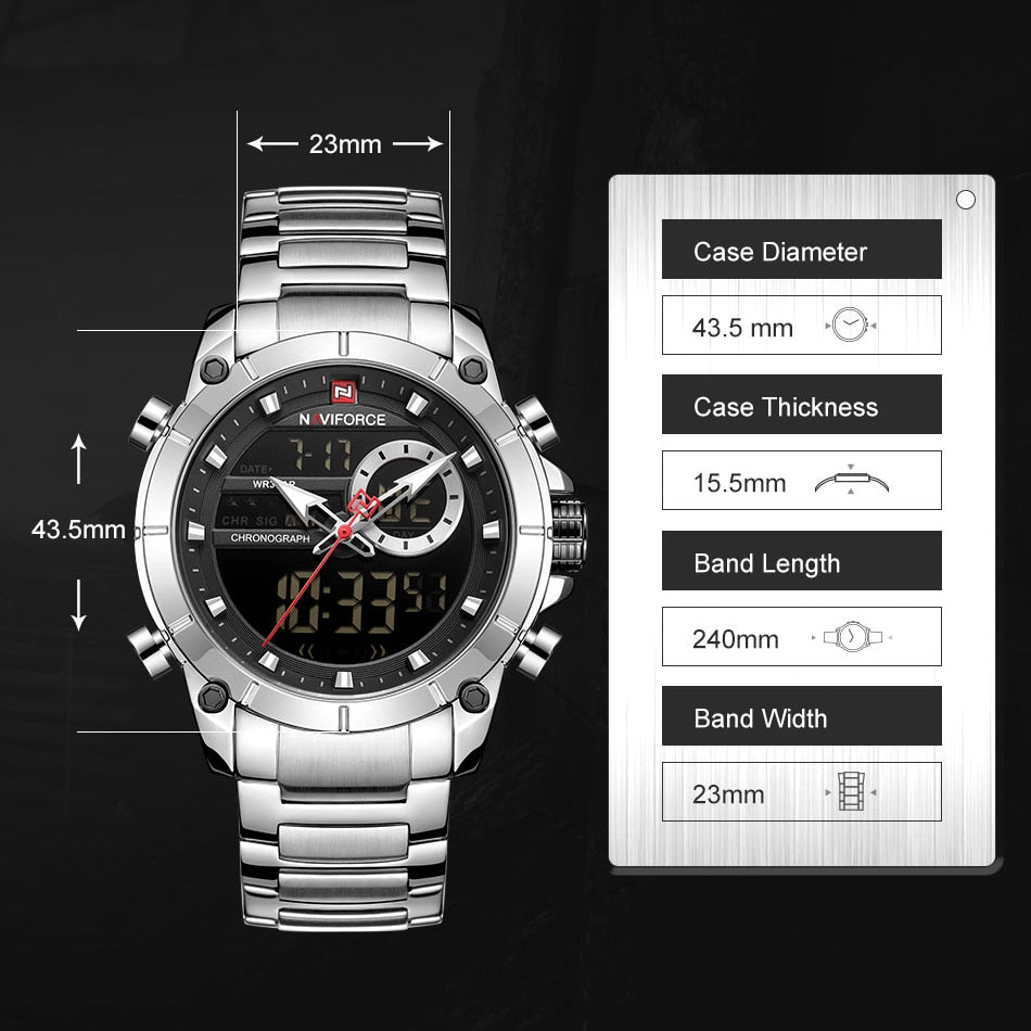 Casual Quartz Watch Men Stainless Steel Men Army Military Led Clock Male Waterproof Watches