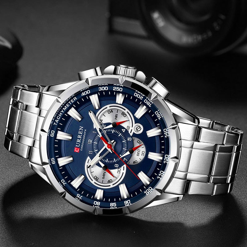 Men Watches Top Brand Luxury Chronograph Quartz Men Watch Waterproof Sport Wrist Watch Men Stainless Steel Male Clock