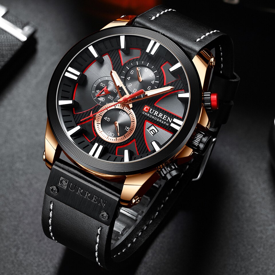 Watch Chronograph Sport Mens Watches Quartz Clock Leather Male Wristwatch Relogio Masculino Fashion Gift for Men