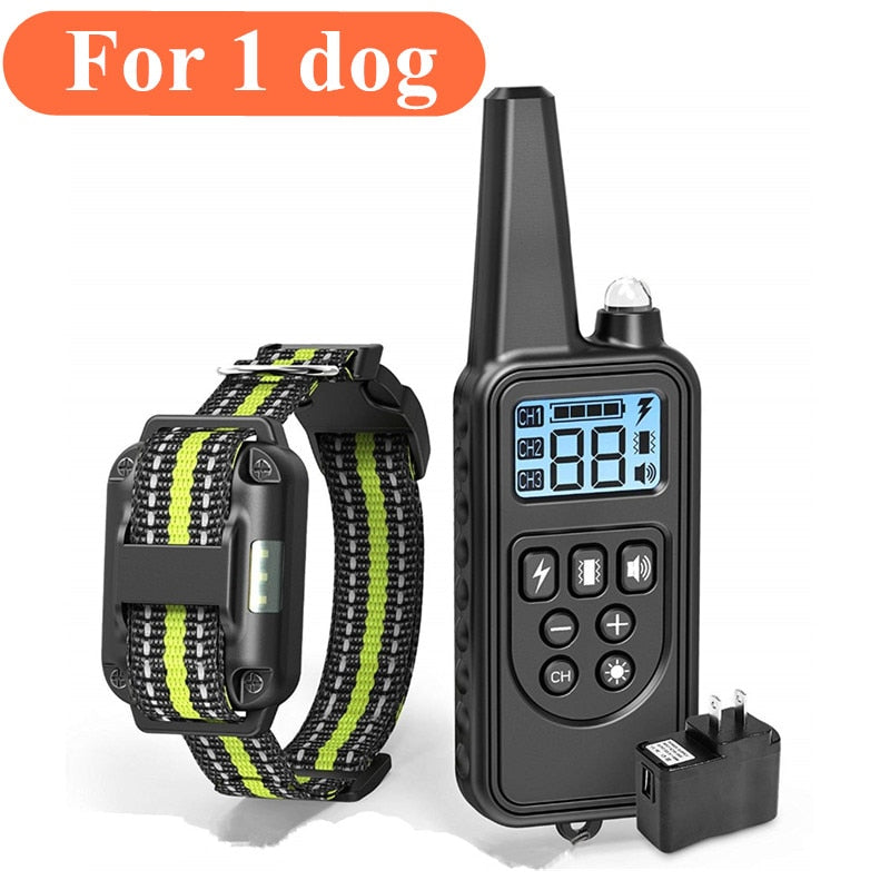 800m Dog Training Collar Remote Electronic Shock Training Collars Rechargeable Waterproof Stop Barking Dog Training Nylon rope For 1 dog 1, China, EU Plug