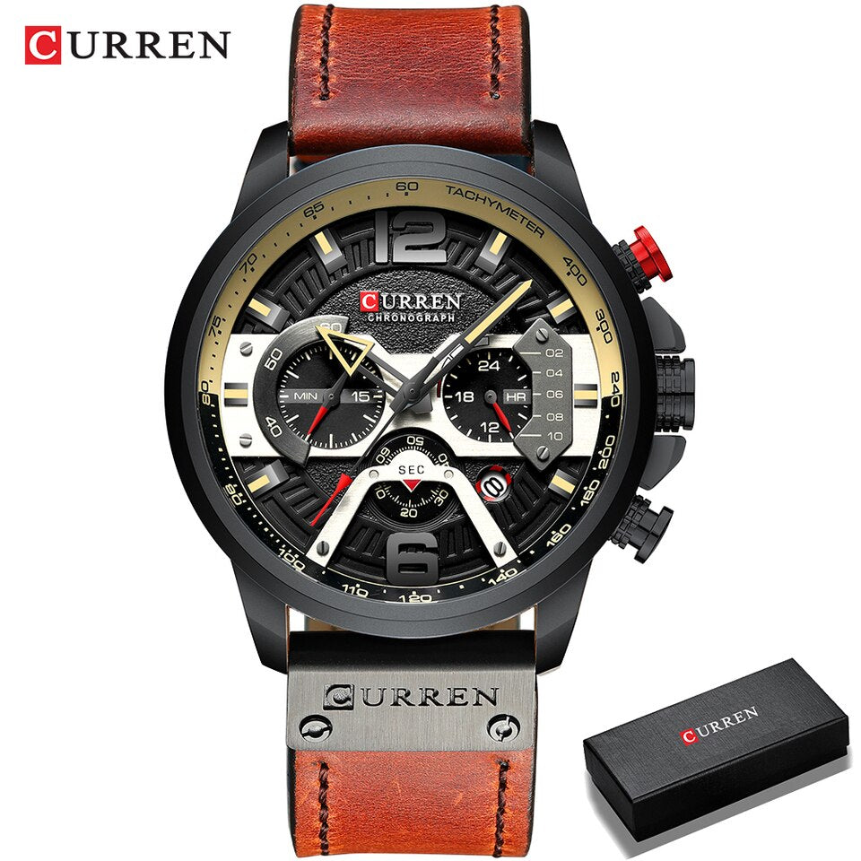 Men Watches Top Brand Luxury Blue Leather Chronograph Sport Watch For Men Fashion Date Waterproof Clock Reloj Hombre