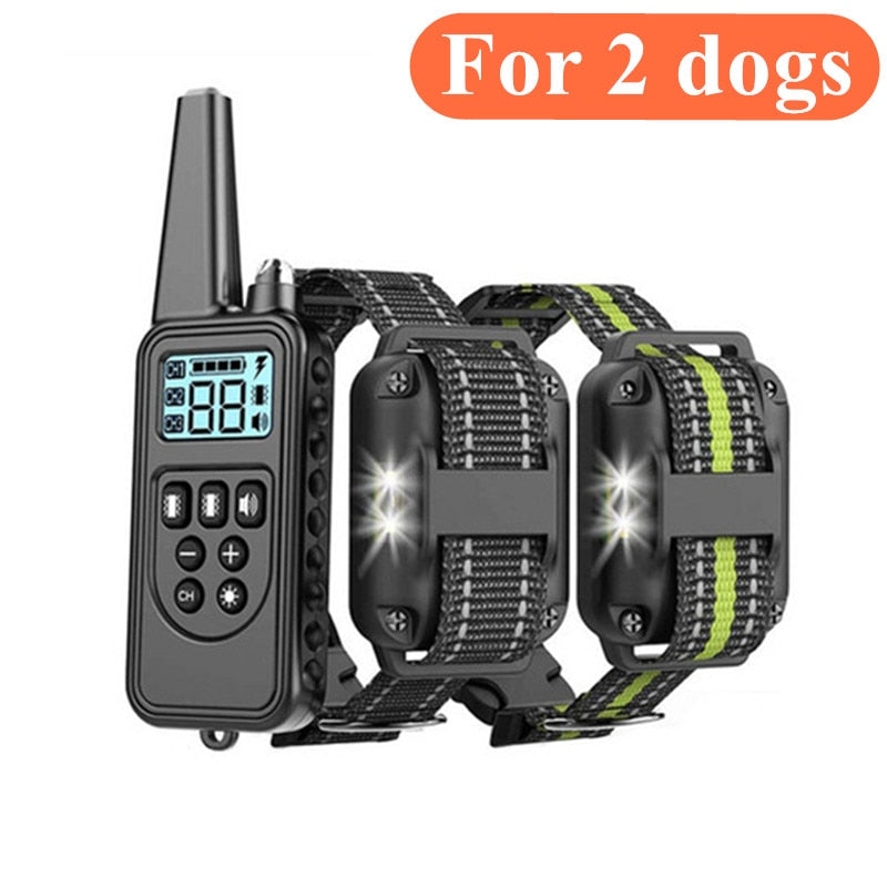 800m Dog Training Collar Remote Electronic Shock Training Collars Rechargeable Waterproof Stop Barking Dog Training Nylon rope For 2 dogs 2, China, EU Plug