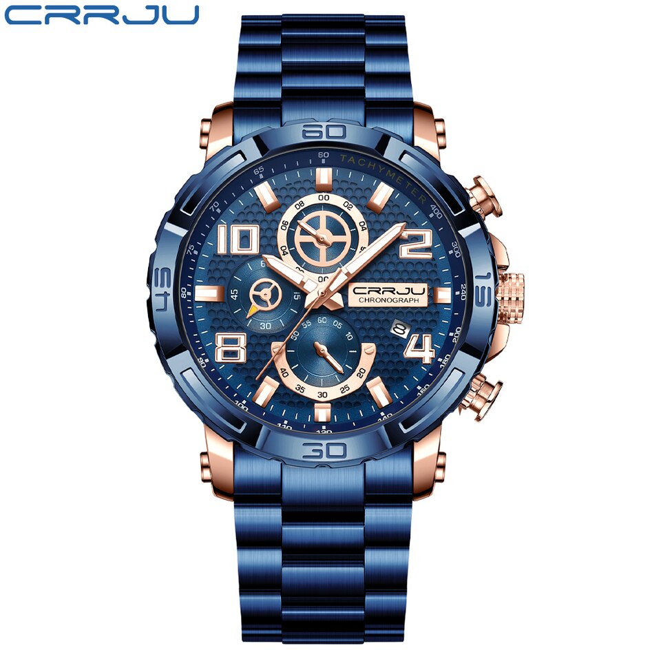 Men Watches Big Dial Waterproof Stainless Steel with Luminous hands Date Sport Chronograph Watches Relogio Masculino