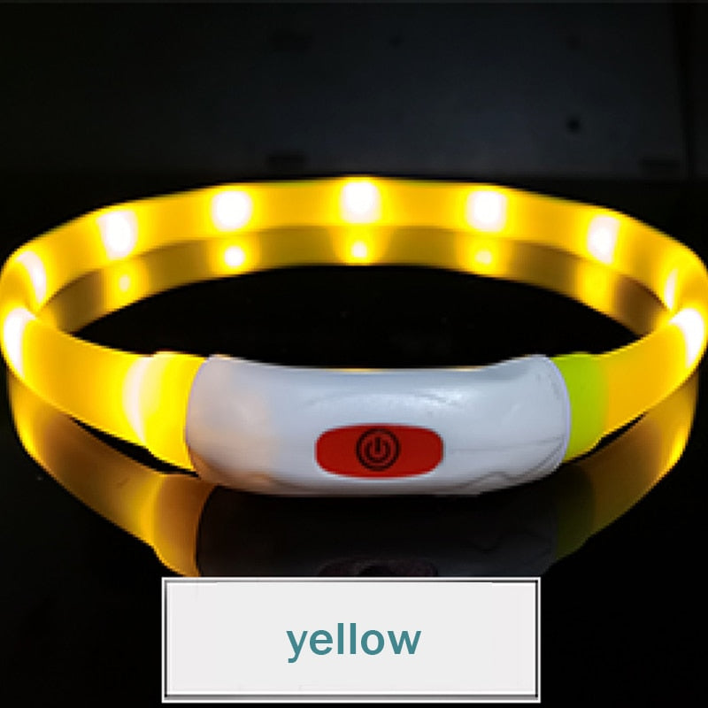 Silicone Led Dog Collar Usb Rechargeable Luminous Dog Collar Anti-Lost/Car Accident Safety Pet Light Collar for Dog Accessories yellow, S