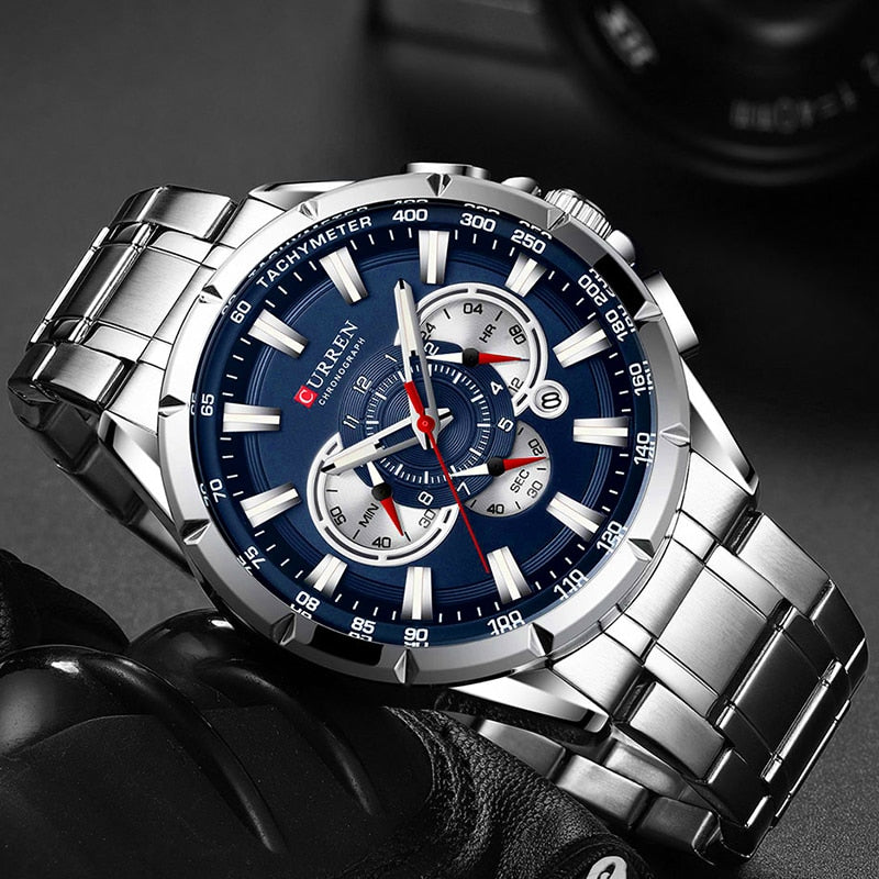 Men Watches Top Brand Luxury Chronograph Quartz Men Watch Waterproof Sport Wrist Watch Men Stainless Steel Male Clock