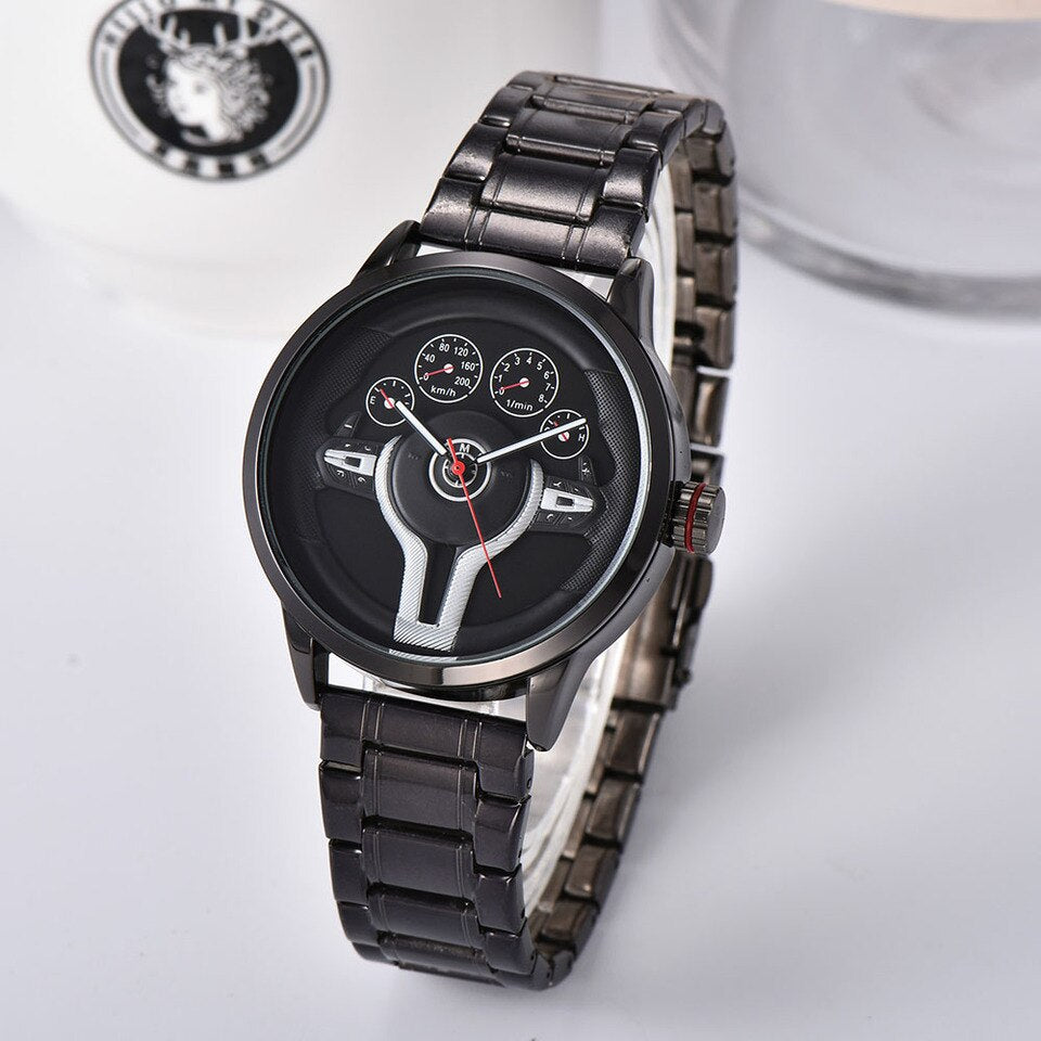 Creative Natrual style Classic precision Fashion Men Quartz watch 3D Racing tire Free Stainless Strap Clock Casual Sports