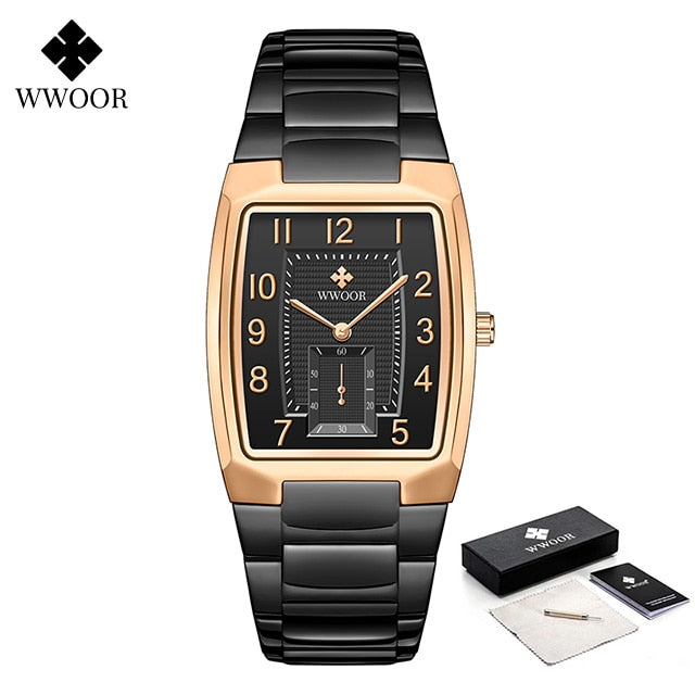 New Square Watch Men with Automatic Week Date Luxury Stainless Steel Gold Mens Quartz Wrist Watches Relogio Masculino 37-2 rose black