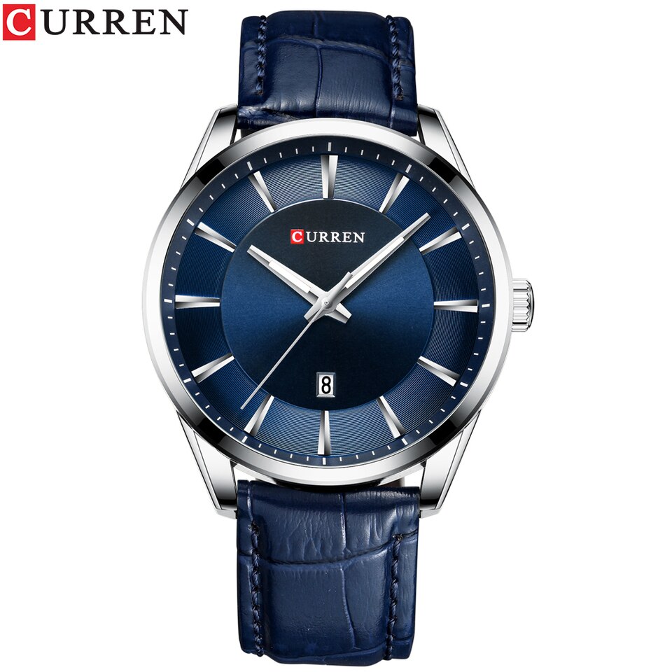 Quartz Watches for Men Leather Strap Male Wristwatches Top Luxury Brand Business Men Clock  45 mm Reloj Hombres blue watch