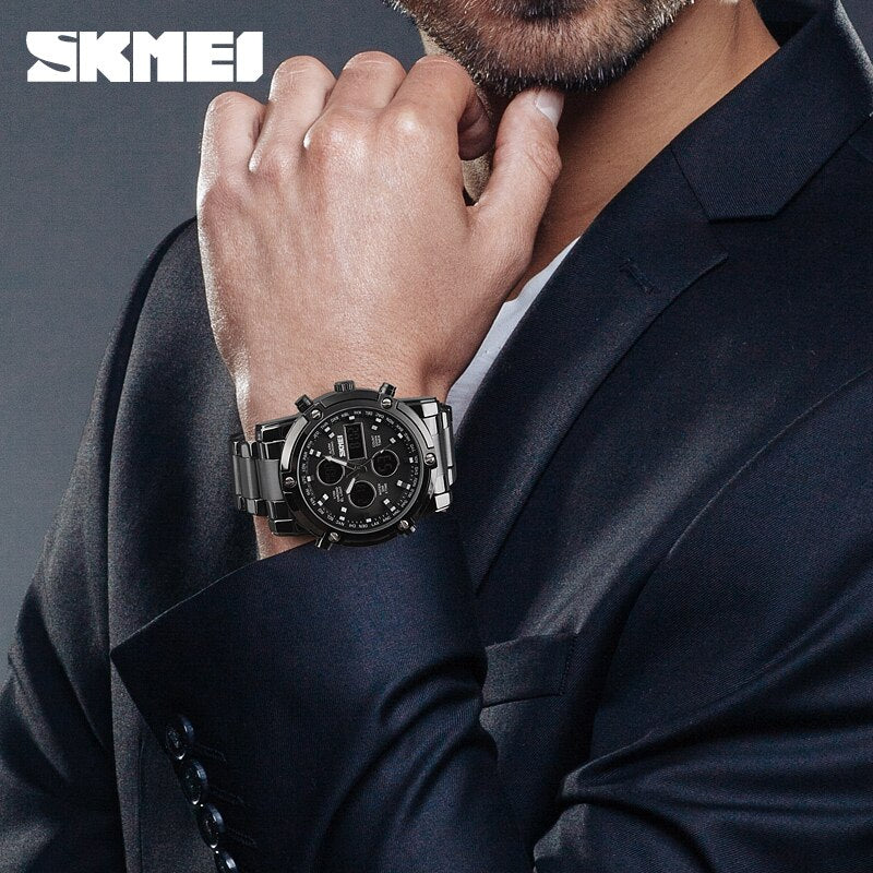 Fashion Men Wristwatch SKMEI Watch Sport Digital Bracelet 3 Time Countdown Mens Clock Stainless Steel Watches  Male Business