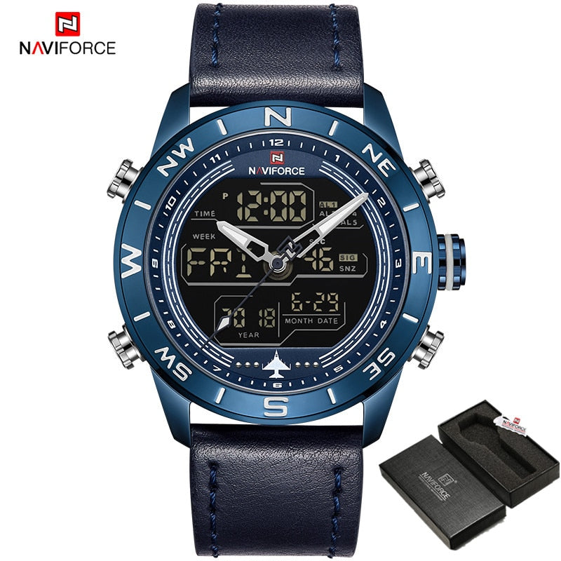 Luxury Brand Men NAVIFORCE 9144 Army Military Watch Digital Leather Sport waterproof Watches Quartz Men Clock Relogio Masculino