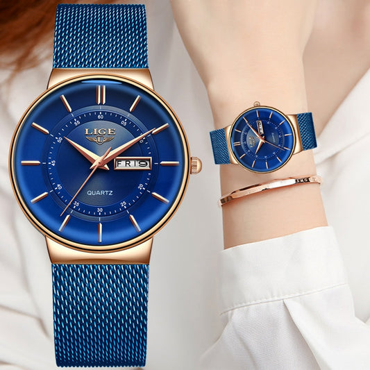 Women Watches Luxury Brand Ultra-thin Calendar Week Quartz Watch Ladies Clocks Mesh Stainless Steel Waterproof Reloj Mujer