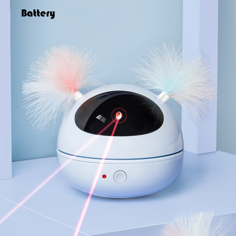 360 Degrees Rotating Laser Cat Interactive Toy Electric Robot Teasing Cat Feather Toy Intelligent Automatic Toys Pet Supplies Battery Blue