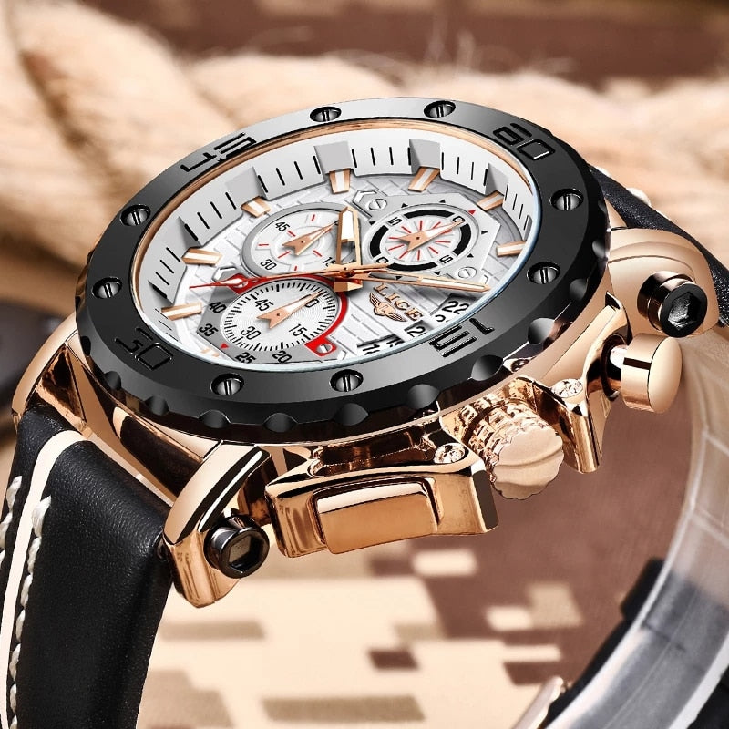 Men Watches Fashion Sport Leather Watch Mens Luxury Date Waterproof Quartz Chronograph