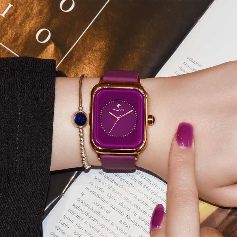 Luxury Brand Watches For Women Fashion Square Purple Ladies Quartz Wristwatch Waterproof Silicone Band Relogio Feminino