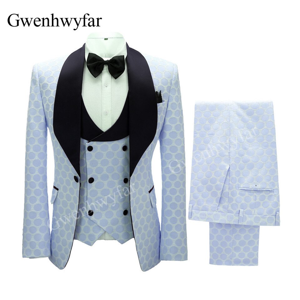 New Polka Dot Dress Suit for Men Custom Made Shawl Lapel Blazer Vest with Pants Fashion Wedding Tuxedos Groomsmen Wear image color 9, S