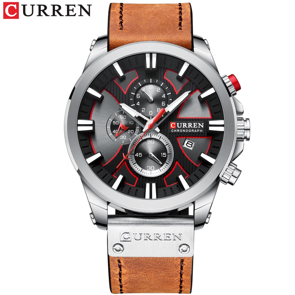 Watch Chronograph Sport Mens Watches Quartz Clock Leather Male Wristwatch Relogio Masculino Fashion Gift for Men