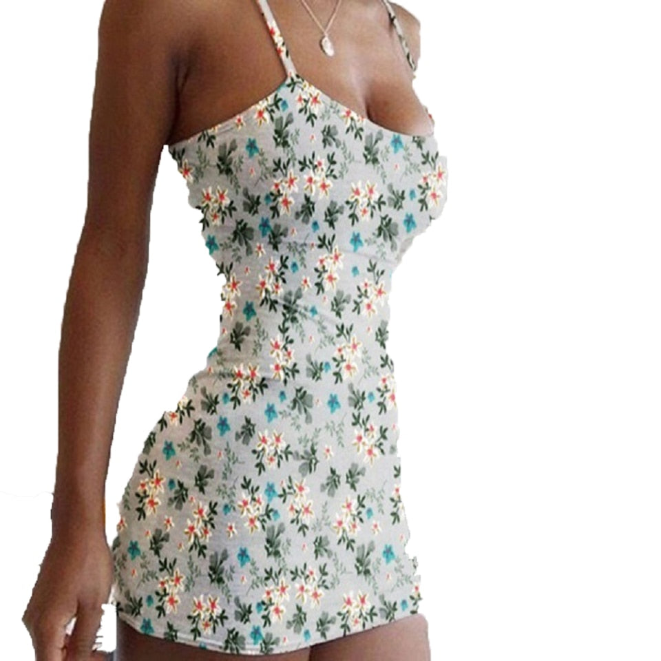 White Sexy Dress Women Spaghetti Strap Dresses Female High Waist Sheath Club Dress Short Summer Mini Sleeveless Mint floral, XXXL