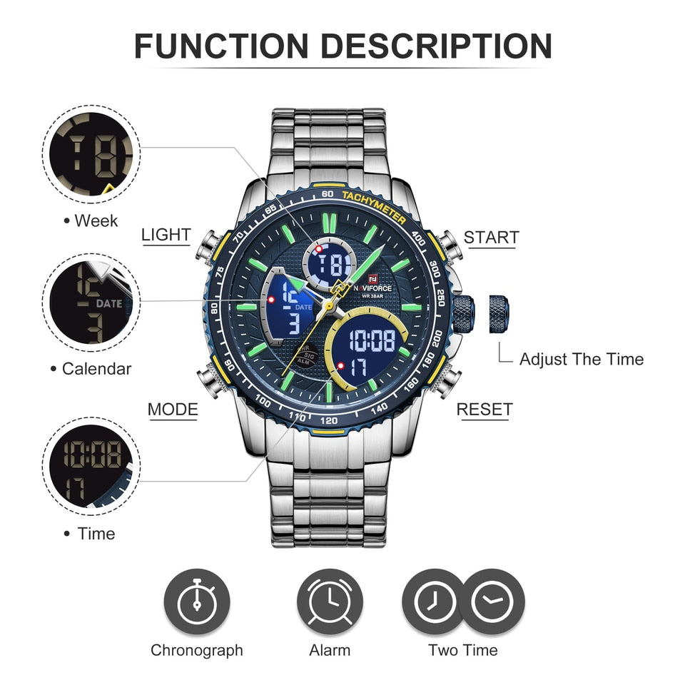 Men Watch Luxury Brand Sport Watch For Men Chronograph Quartz Wristwatch Military Waterproof Steel Band Clock