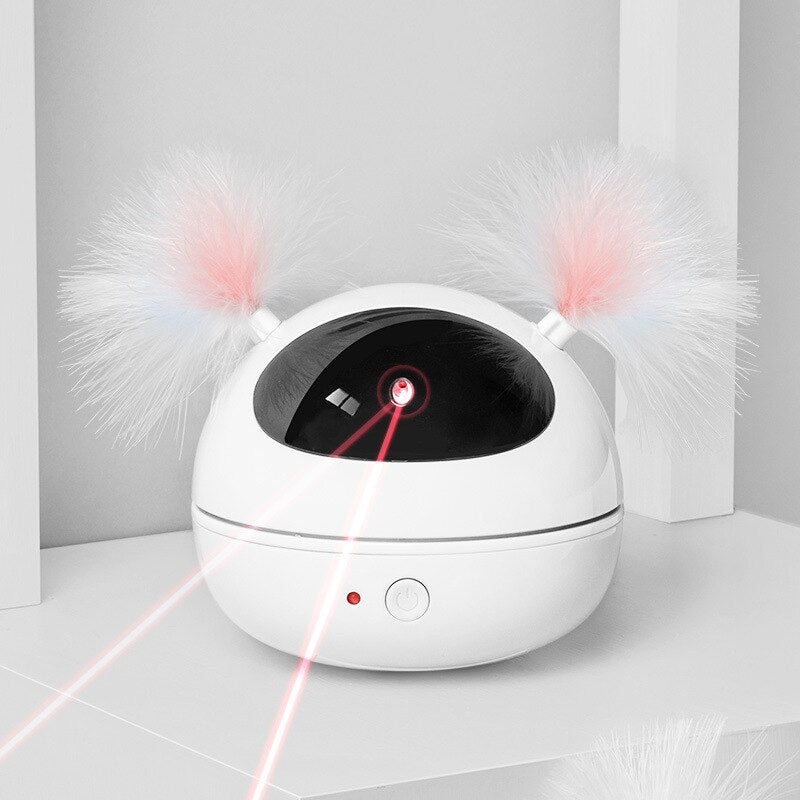 360 Degrees Rotating Laser Cat Interactive Toy Electric Robot Teasing Cat Feather Toy Intelligent Automatic Toys Pet Supplies Battery White