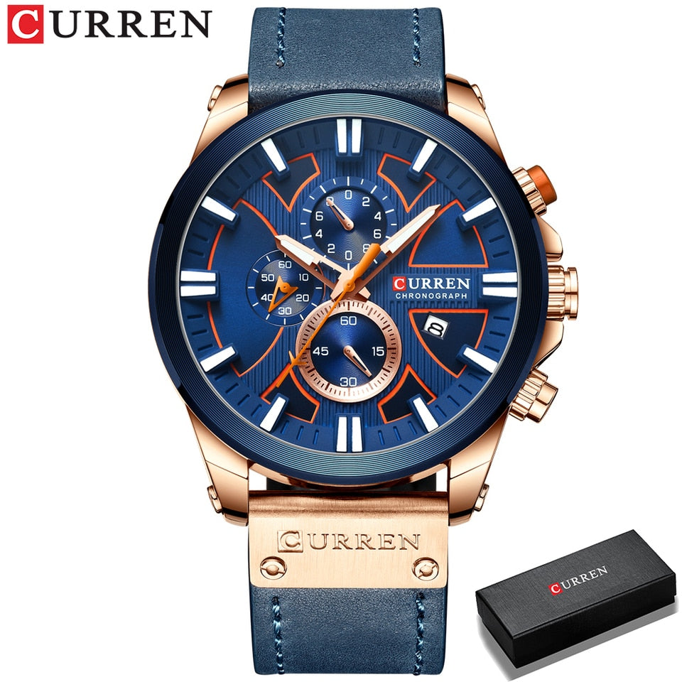 Watch Chronograph Sport Mens Watches Quartz Clock Leather Male Wristwatch Relogio Masculino Fashion Gift for Men