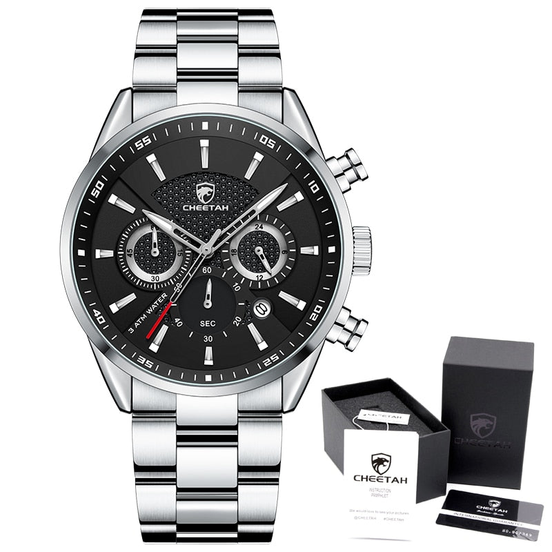 New Watch Top Brand Casual Sport Chronograph Men Watches Stainless Steel Wristwatch Big Dial Waterproof Quartz Clock S B With Box