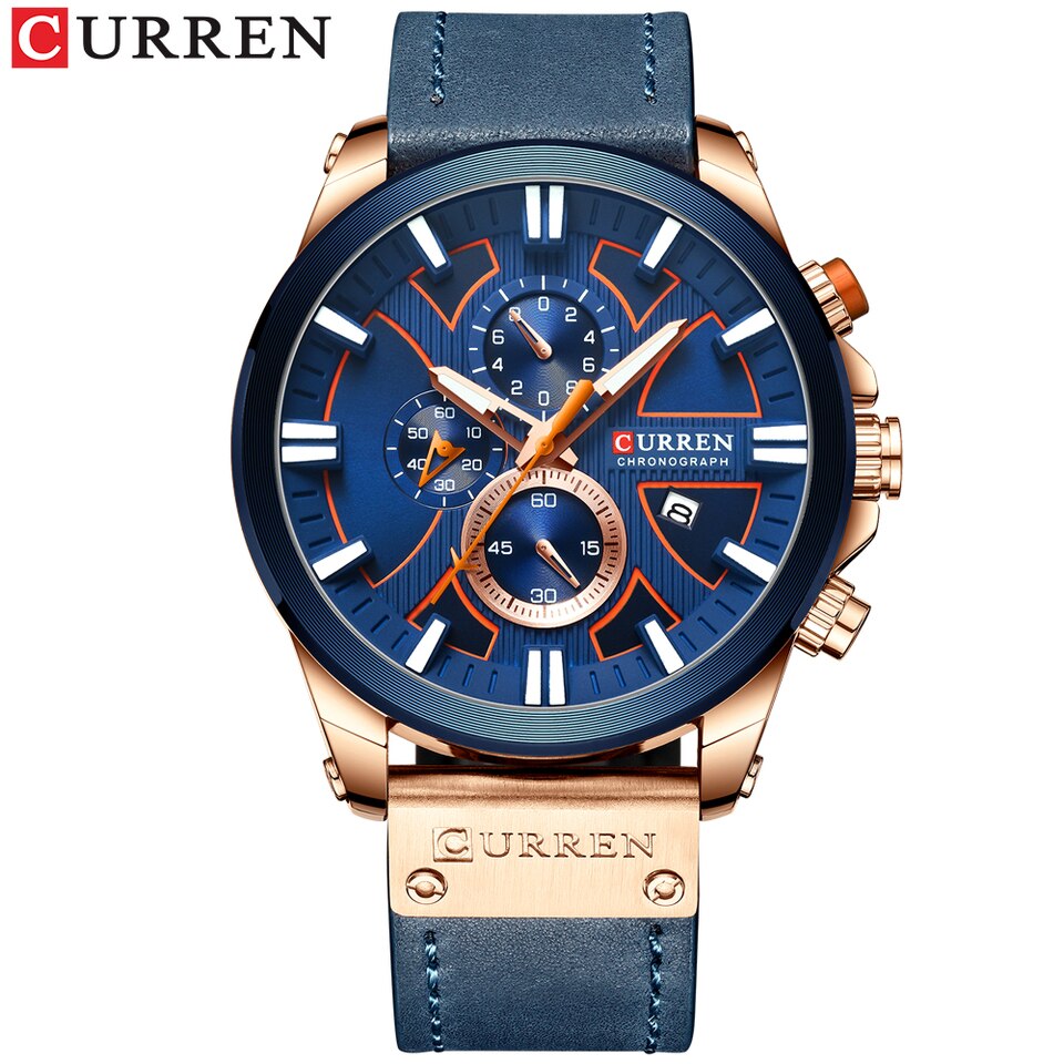 Watch Chronograph Sport Mens Watches Quartz Clock Leather Male Wristwatch Relogio Masculino Fashion Gift for Men