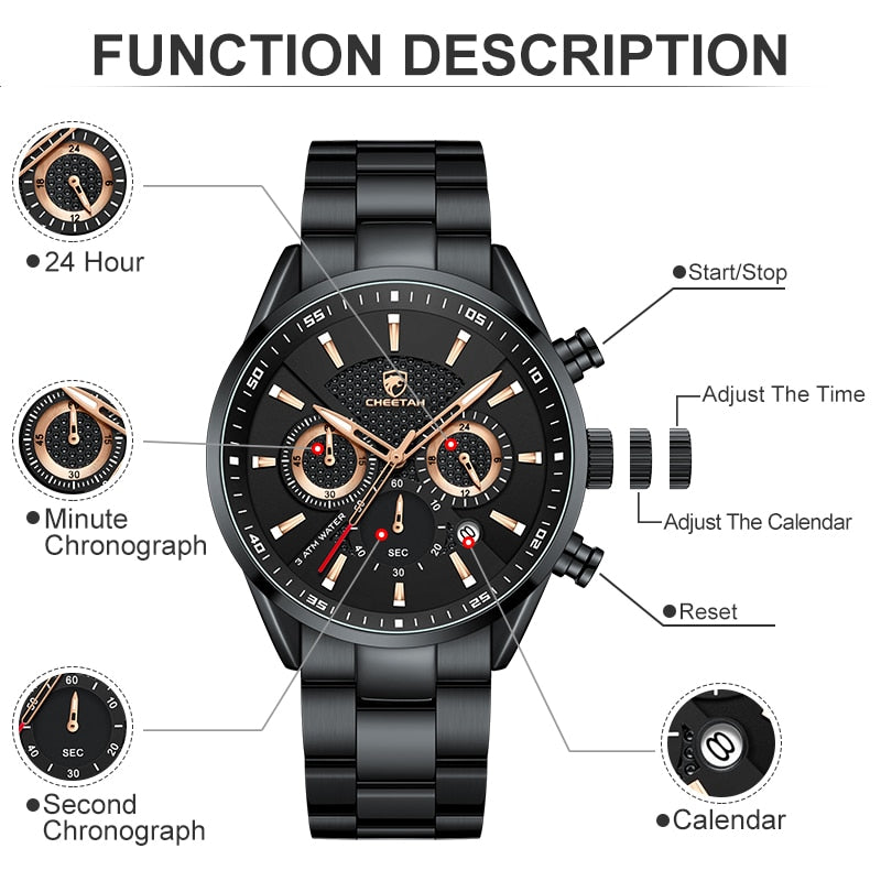 New Watch Top Brand Casual Sport Chronograph Men Watches Stainless Steel Wristwatch Big Dial Waterproof Quartz Clock