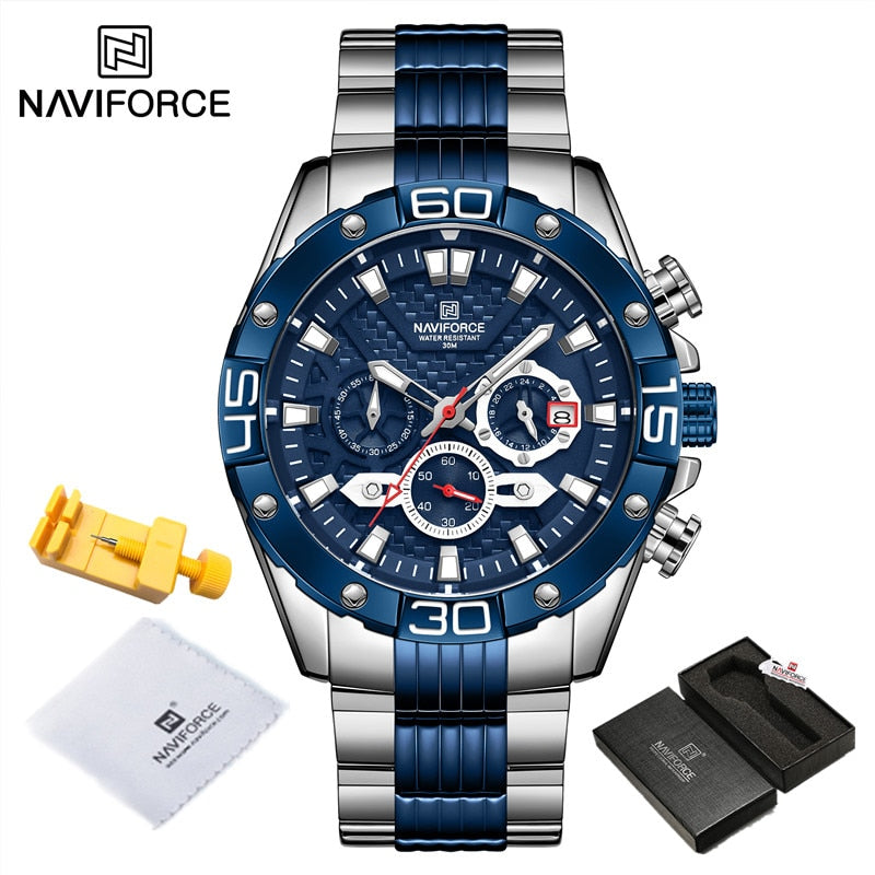 New Watches For Men Luxury Original Classic Quartz Clock Analog Chronograph Sport Waterproof Steel Band WristWatch SBE BOX