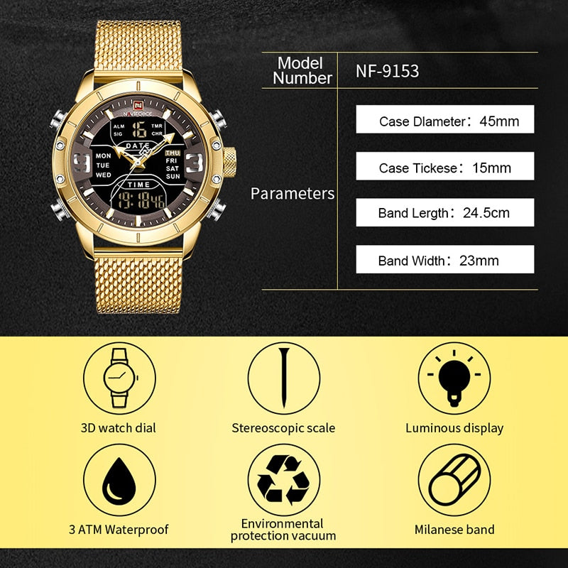 Men Watch Top Luxury Brand Men Military Sport Quartz Wrist Watches Stainless Steel LED Digital Clock Relogio Masculino