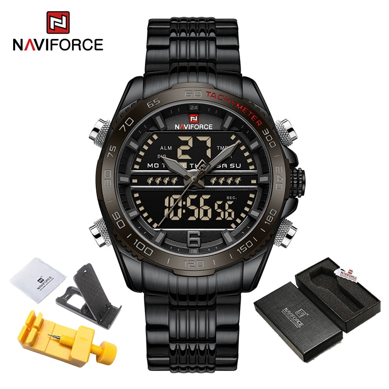 Sport Men Wrist Watch Digital Waterproof Quartz Chronograph Stainless Steel Clock Male Relogio Masculino