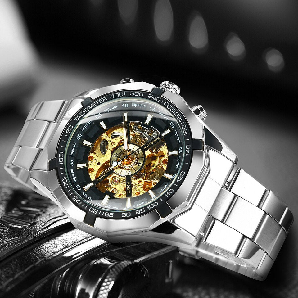 New Men Skeleton Mechanical Watch Automatic Winner Gold Skeleton Vintage Men Watches Top Brand Luxury