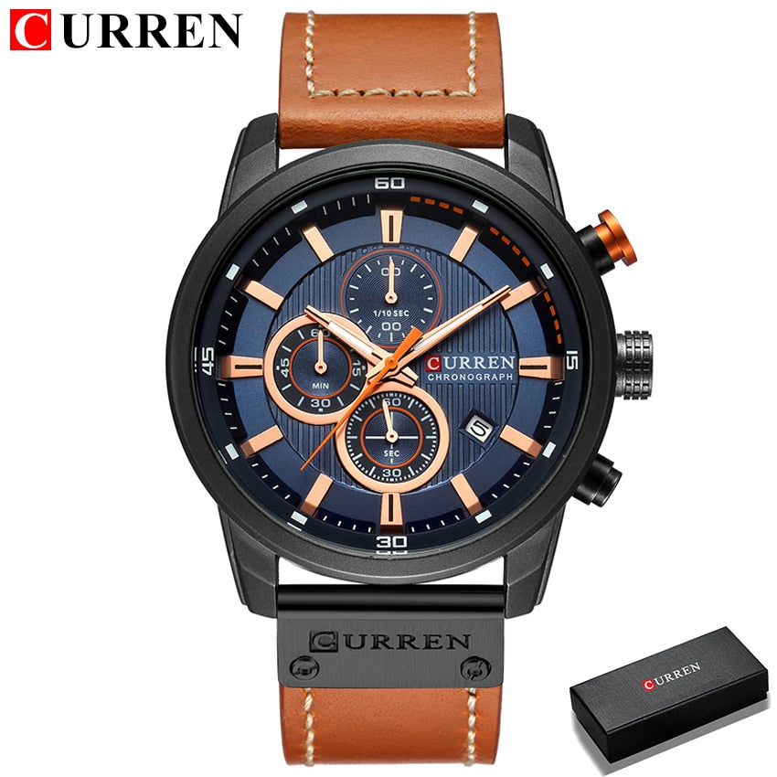 Top Brand Luxury Chronograph Quartz Watch Men Sports Watches Military Army Male Wrist Watch Clock CURREN relogio masculino black blue box