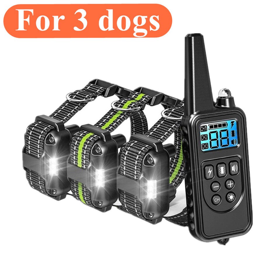 800m Dog Training Collar Remote Electronic Shock Training Collars Rechargeable Waterproof Stop Barking Dog Training Nylon rope For 3 dogs, China, EU Plug