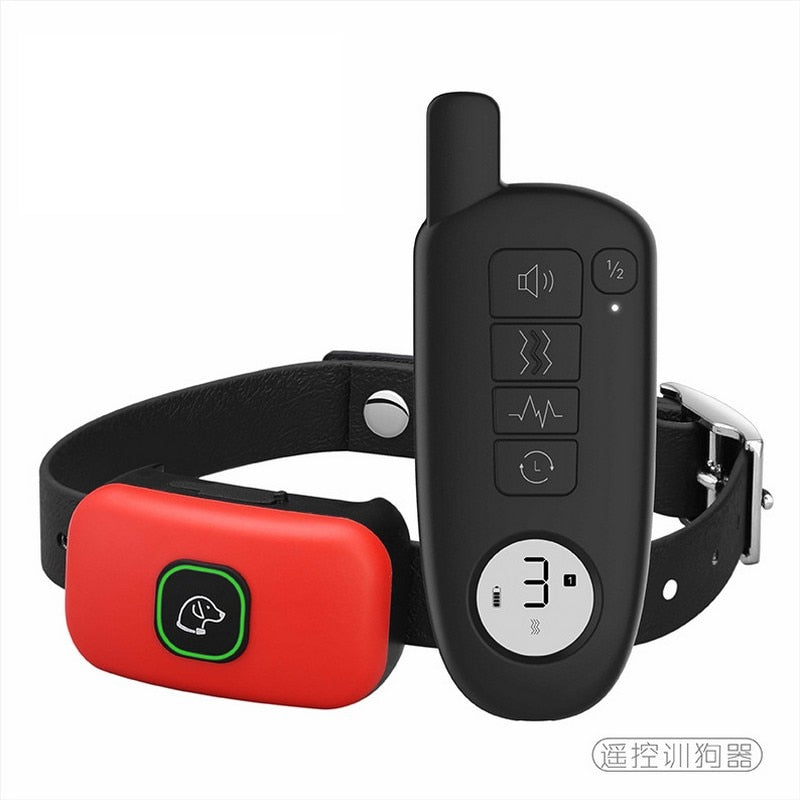 1000ft Pet Dog Training Collar IP67 Waterproof Rechargeable Electric Remote Shock Vibration Sound Bark Stop Collar Red