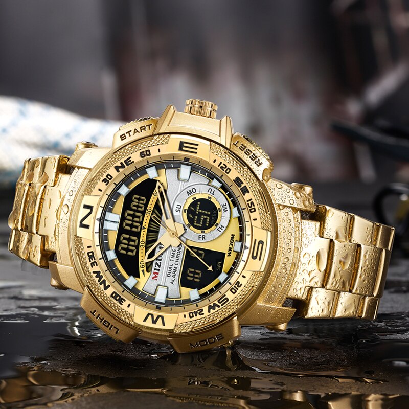 30m Waterproof Mens Sports Watches Luxury Brand Quartz Watch Men Gold Steel Digital Male Clock Cool Military Relogio Masculino