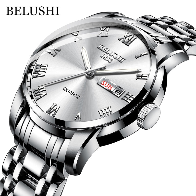 New Men Stainless Steel Business Date Clock Waterproof Luminous Watches Mens Luxury Sport Quartz Wrist Watch