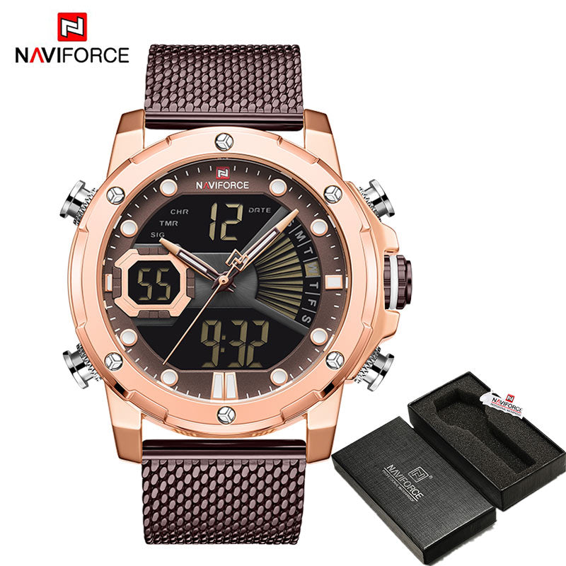 Original Watches For Men Luxury Brand Quartz Dual Display Military Sports Wrist Watch Mesh Steel Band Waterproof Clock