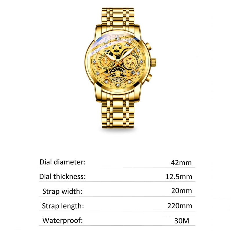 Men Watches Tourbillon Rotating Window Top Luxury Brand Fashion Quartz Men Watch Waterproof Gold Steel Business Wristwatch