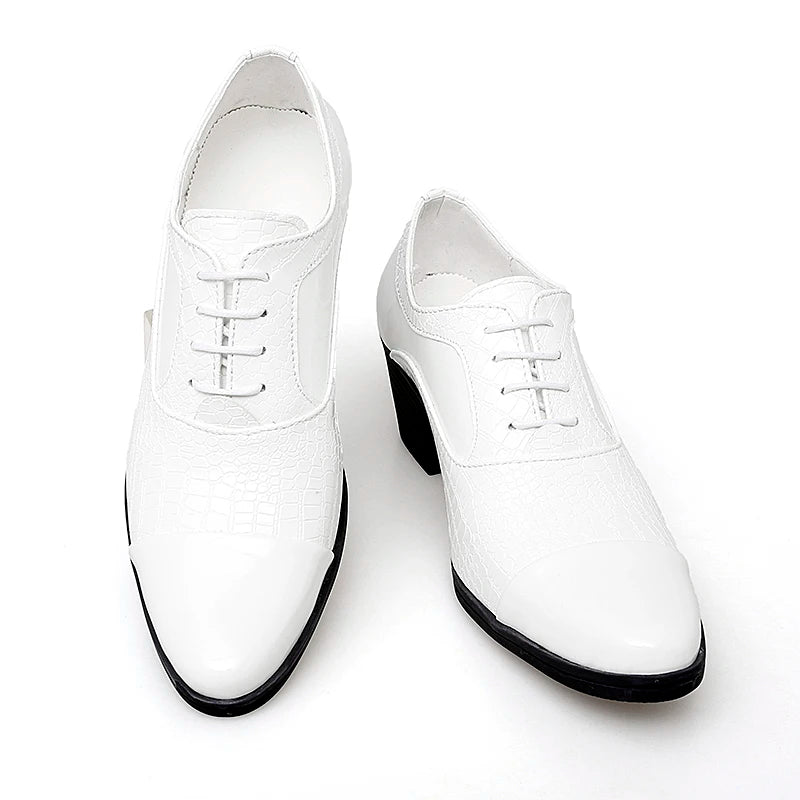 Black Oxford Shoes For Men Thick 6cm High Heels Patent Leather Casual Dress Lace Up Pattern Heighten Classic Wedding Party