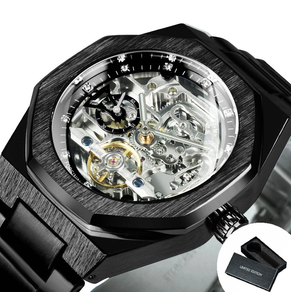 New Men Tourbillion Mechanical Watch for Men Forsining Automatic Steel Strap Skeleton Mens Watches Top Brand Luxury Watch