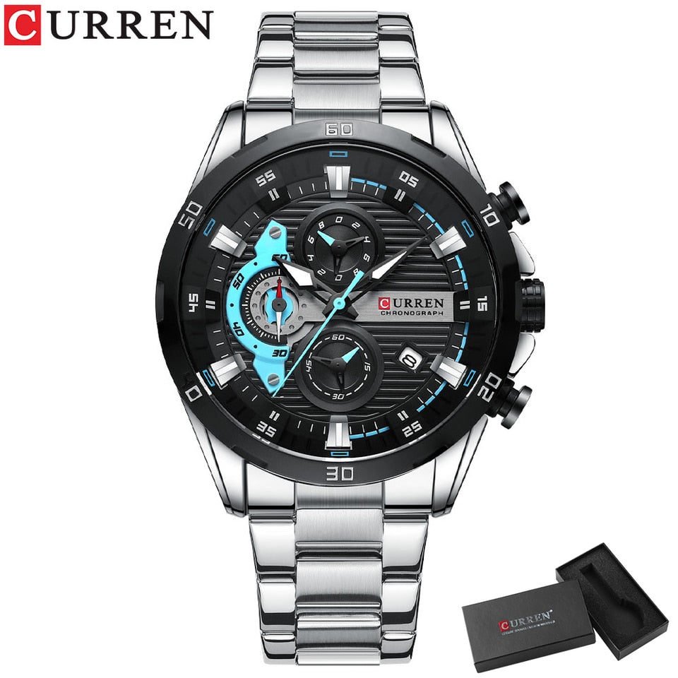 Chronograph Men Watches for Sport Casual Stainless Steel Luminous Wristwatches for Male Creative Design Quartz Clock