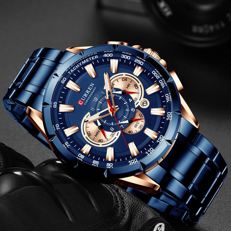 Men Watches Top Brand Luxury Chronograph Quartz Men Watch Waterproof Sport Wrist Watch Men Stainless Steel Male Clock