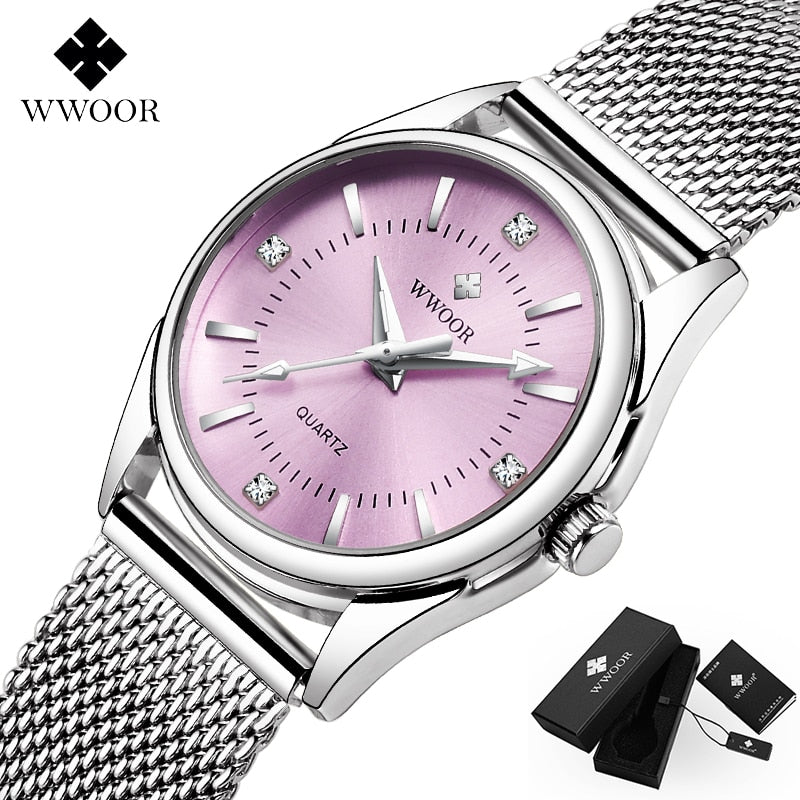 Luxury Brand Dress Gold Watch Ladies Elegant Diamond Small Quartz Wrist Watches For Women Steel Mesh Clock zegarek damski